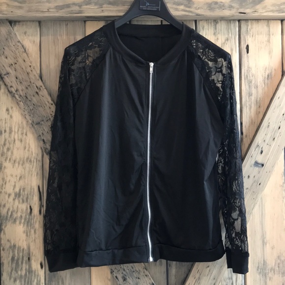 Jackets & Blazers - Jersey lace sleeve bomber jacket